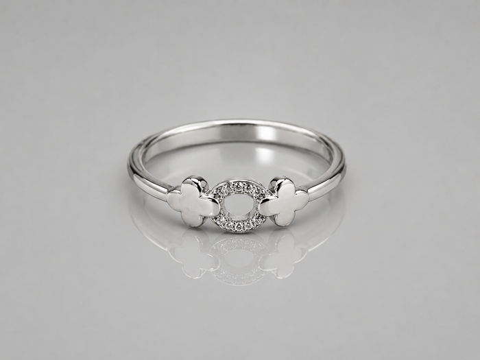 Silver Open Oval Pave Bow Ring