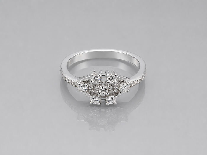 Silver CZ Cluster Geometric Ring