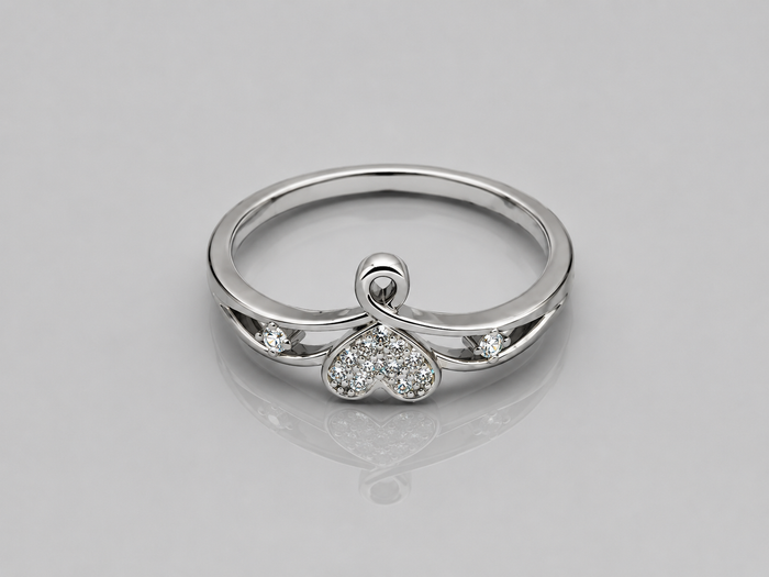 Silver Pave Heart Bow Ring