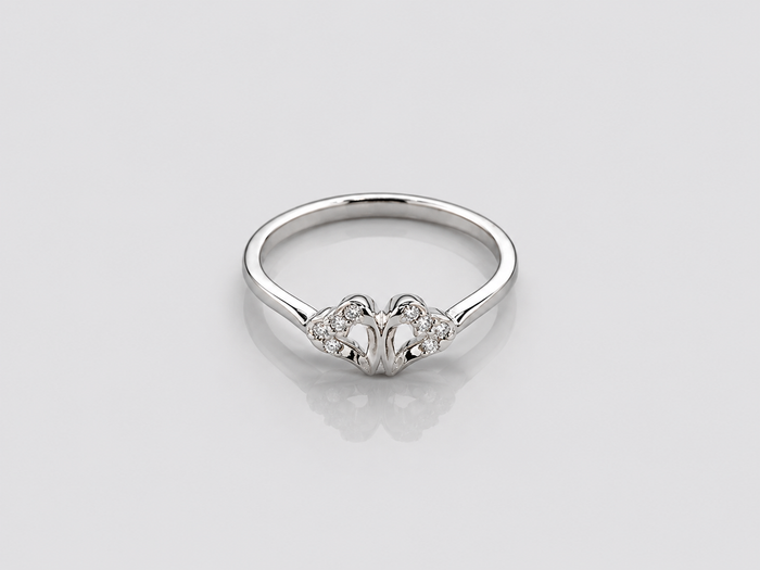 Silver Twin Pave Swan Heart Ring