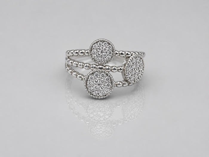 Silver Triple Pave Disc Beaded Ring