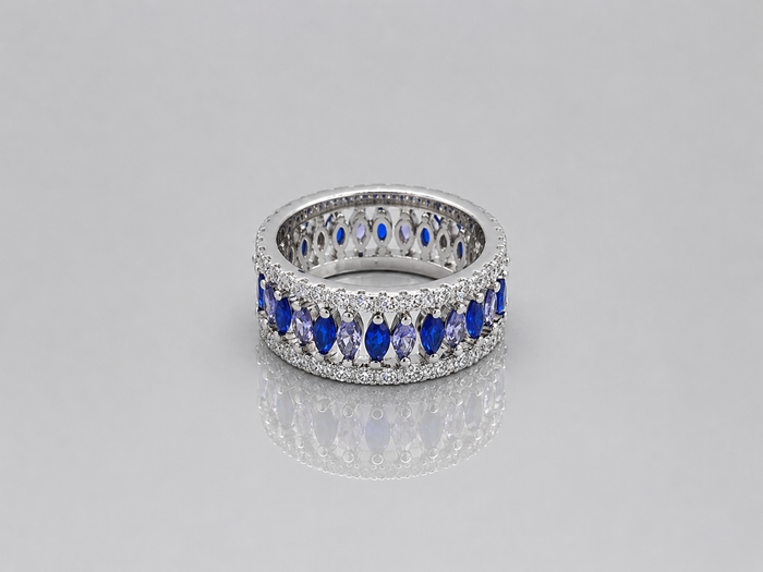 Silver Blue Marquise Eternity Band Ring