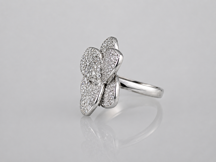 Silver Pave Flower Statement Ring
