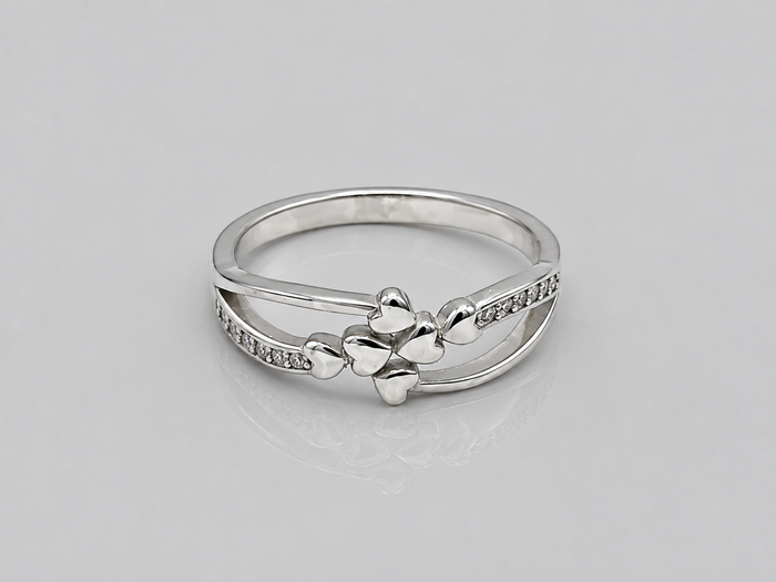 Silver Triple Heart Pave Split Band Ring