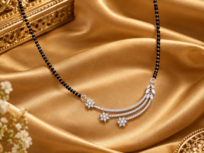 Silver CZ Swirl Bar Mangalsutra & Earring Set