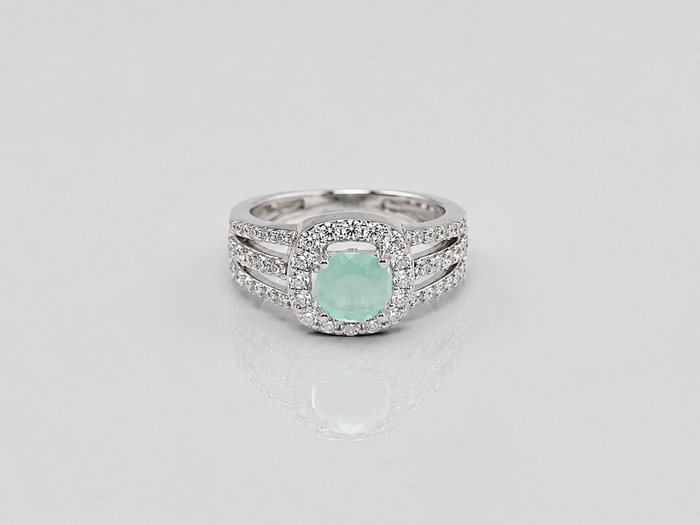 Silver Mint Stone Halo Triple-Split Ring