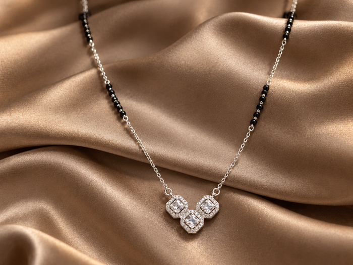 Silver Triple CZ Square Mangalsutra
