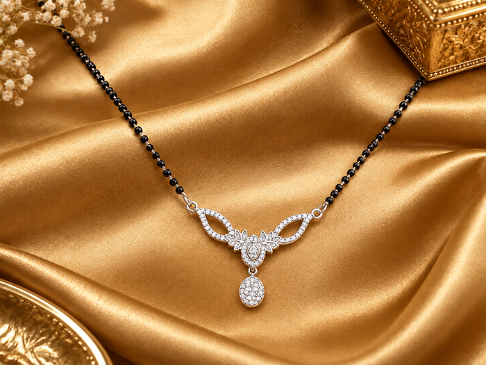 Silver CZ Bow & Teardrop Mangalsutra