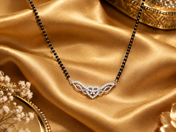 Silver CZ Openwork Wing Mangalsutra