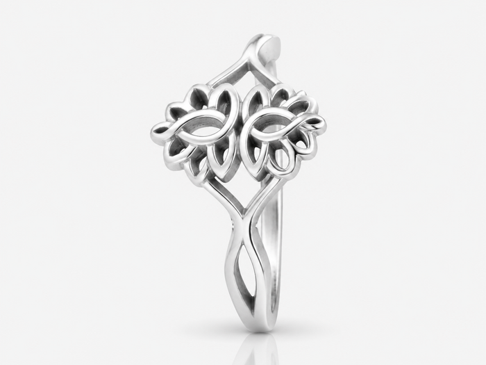 Silver Openwork Filigree Lotus Ring – view 2