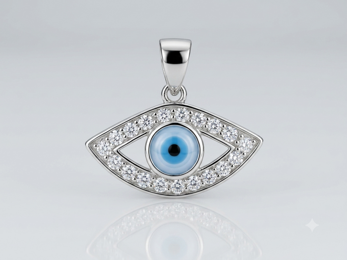 Silver Blue Evil Eye Pave Pendant – view 2