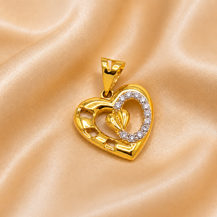 Golden Openwork Heart CZ Loop Pendant
