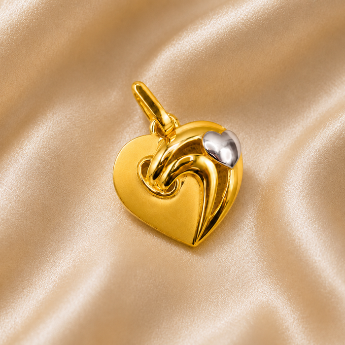 Two-Tone Golden Puffed Heart Accent Pendant
