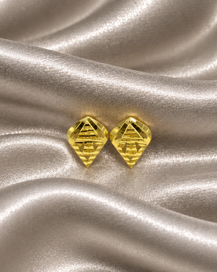 Golden Diamond-Cut Cone Studs