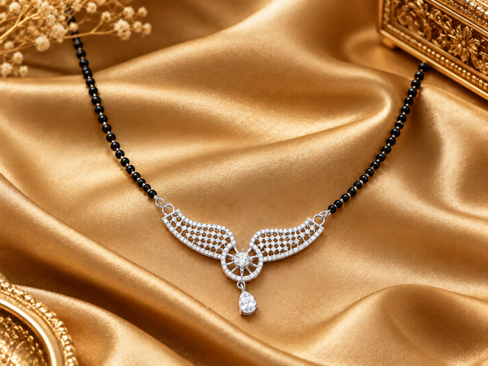 Silver CZ Wing Pendant Drop Mangalsutra
