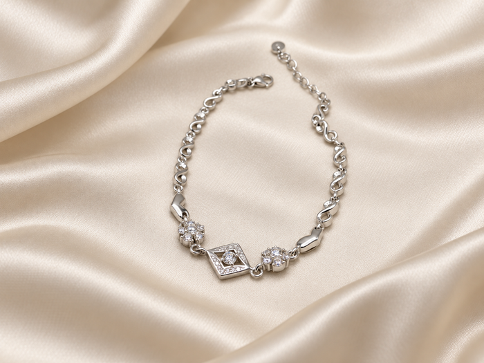 Silver Geometric Diamond Link Bracelet