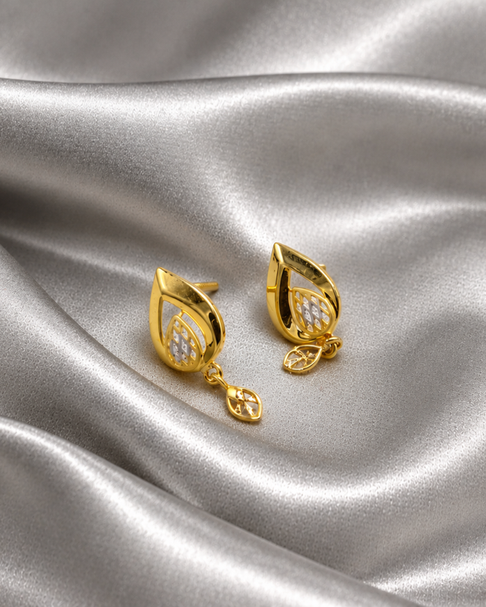 Golden CZ Leaf Drop Earrings