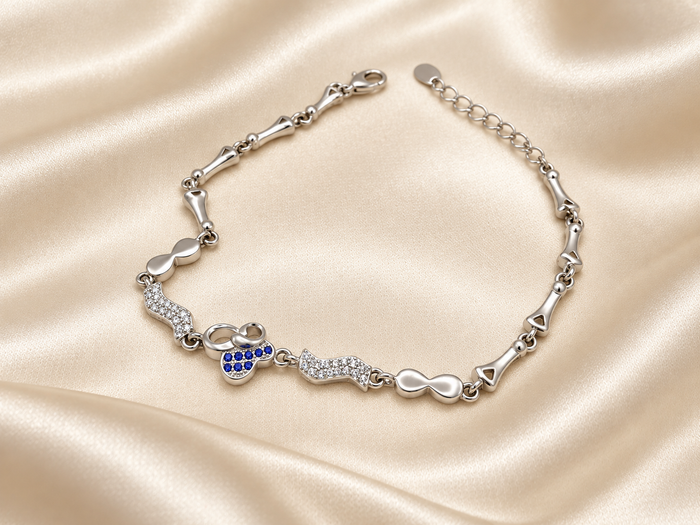 Silver Blue Flower Infinity Bracelet