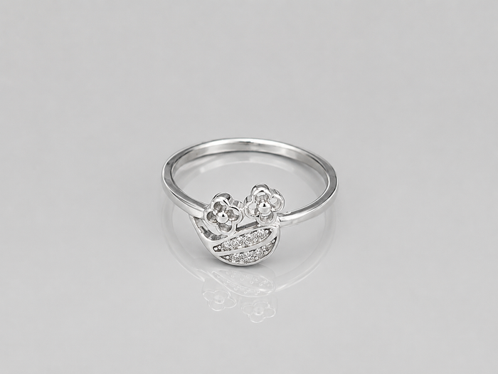 Silver Twin Flower Pave Ring
