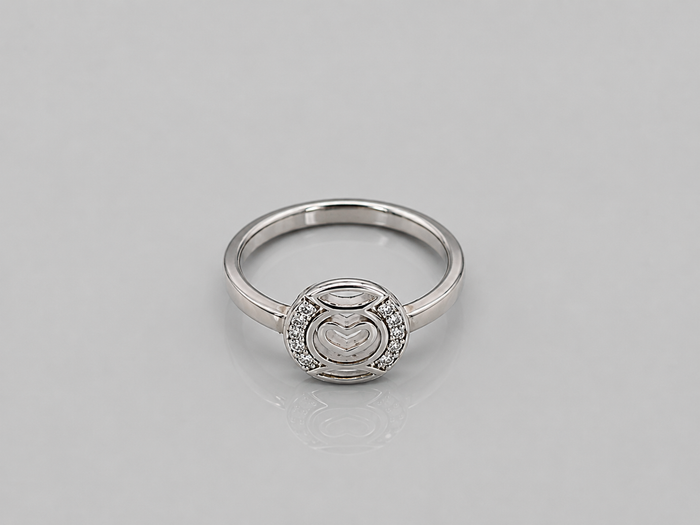 Silver Pave Circle Open Heart Ring