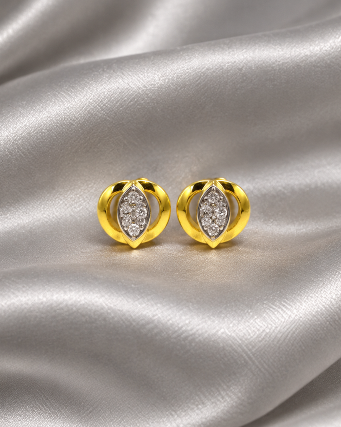 Two-Tone Golden Rounded Clover CZ Studs
