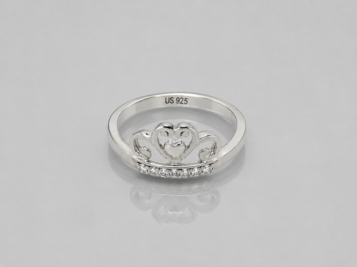 Silver Openwork Crown Heart Ring