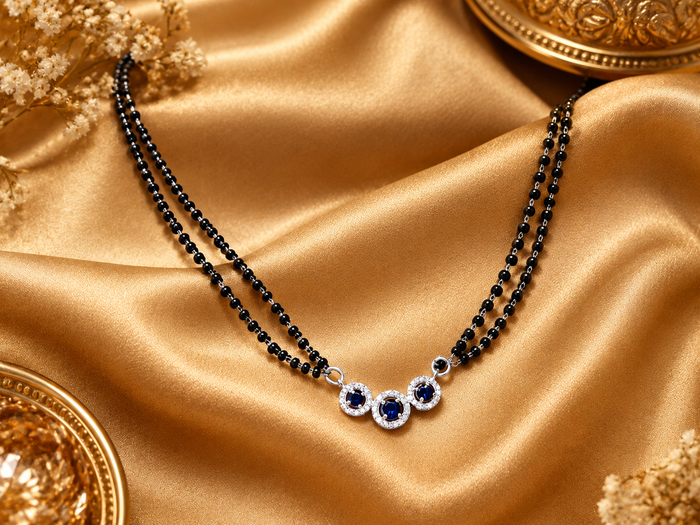 Silver Blue Stone Trio Mangalsutra