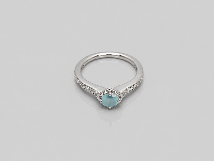 Silver Aqua Round Stone Chevron Ring