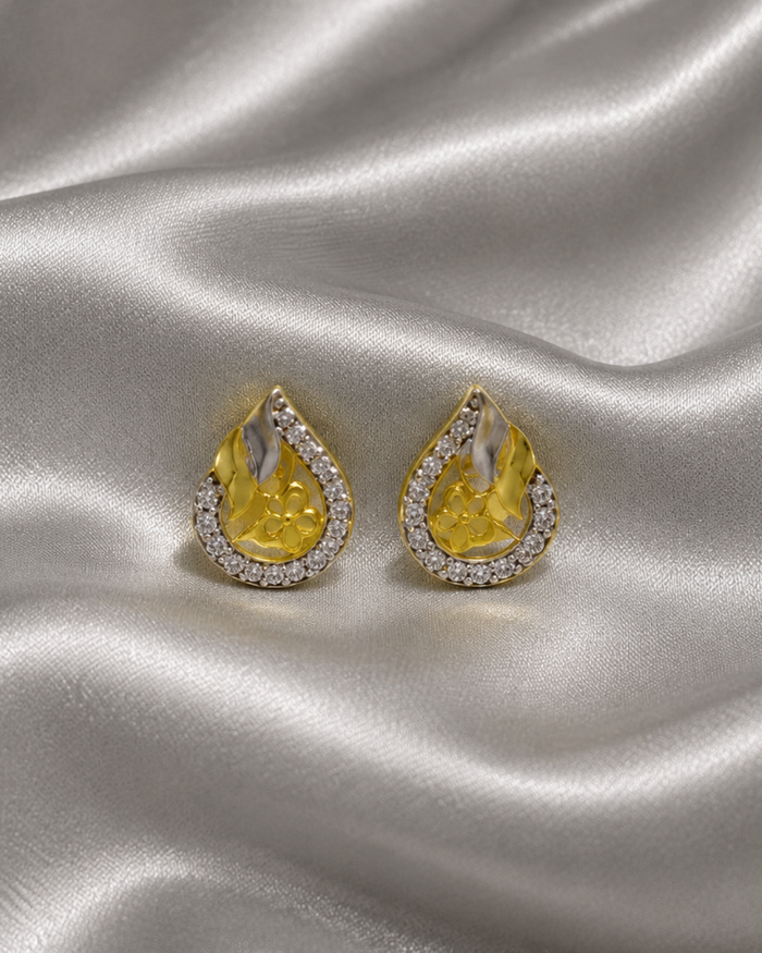 Two-Tone Golden Paisley CZ Halo Studs