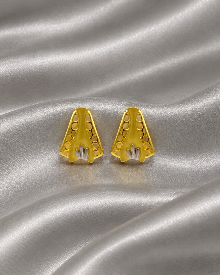 Golden Textured Flared Fan Studs