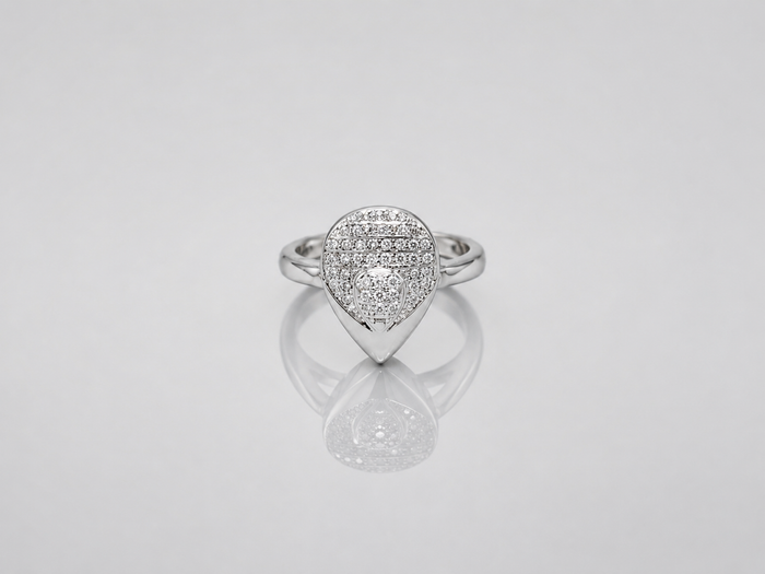 Silver Pave Pear Panel Ring