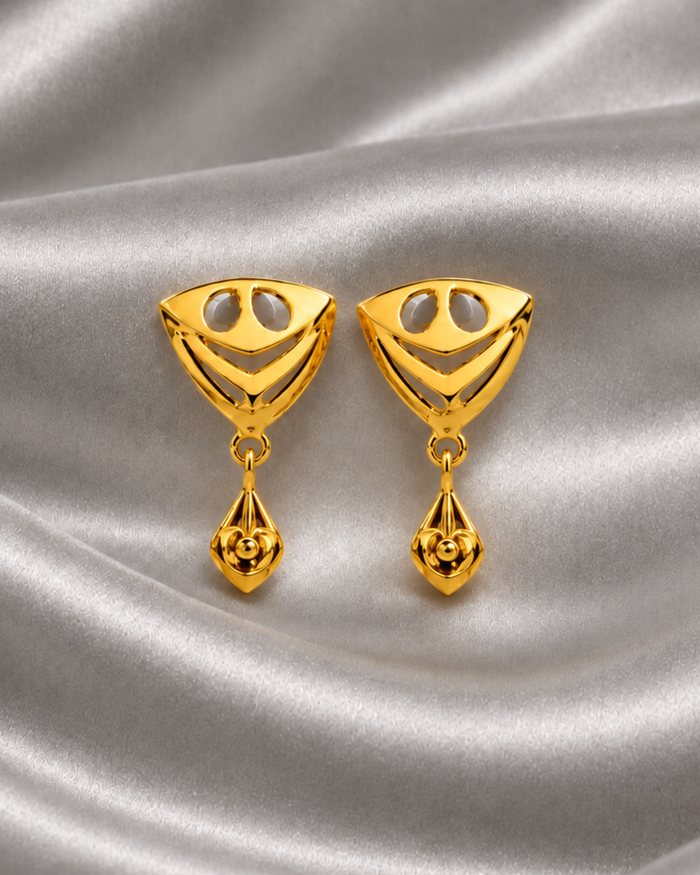 Golden Triangular Bead Drop Earrings