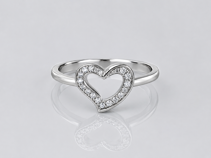 Silver Open Pave Heart Ring