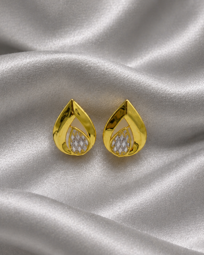Two-Tone Golden Large Teardrop CZ Studs