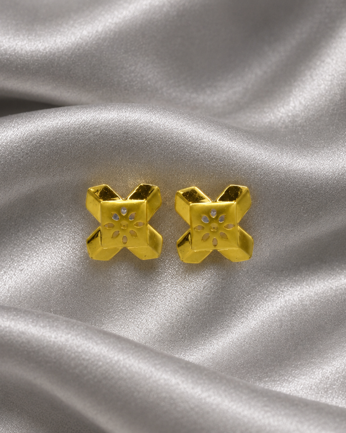 Golden Four-Petal Textured Studs