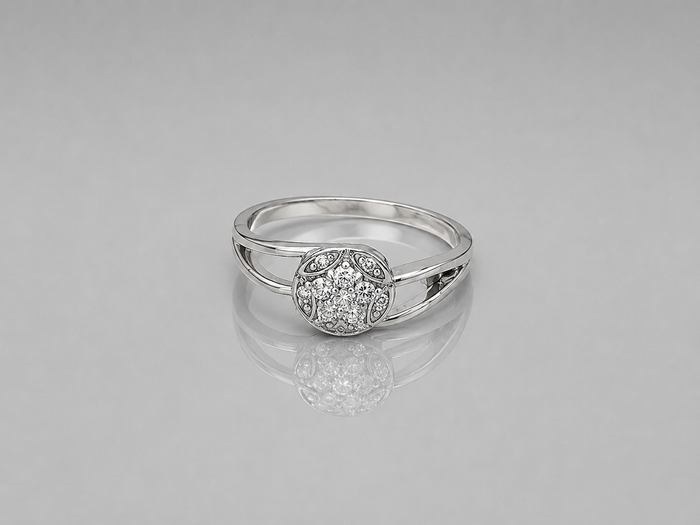 Silver Round Pave Cluster Split-Shank Ring