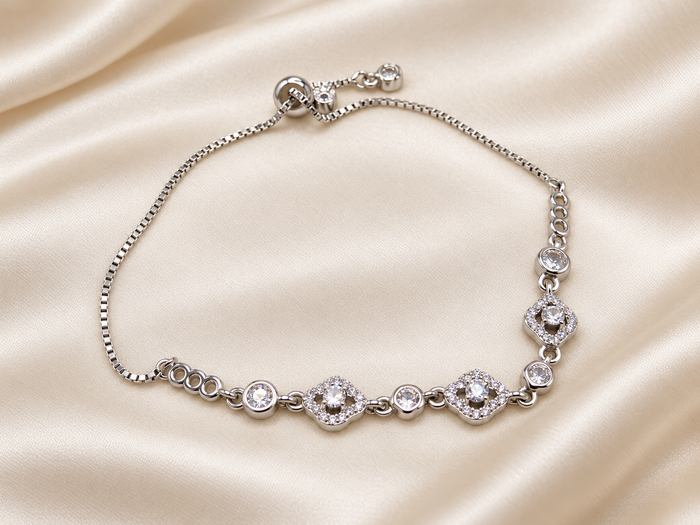 Silver Round Halo Tennis Bracelet
