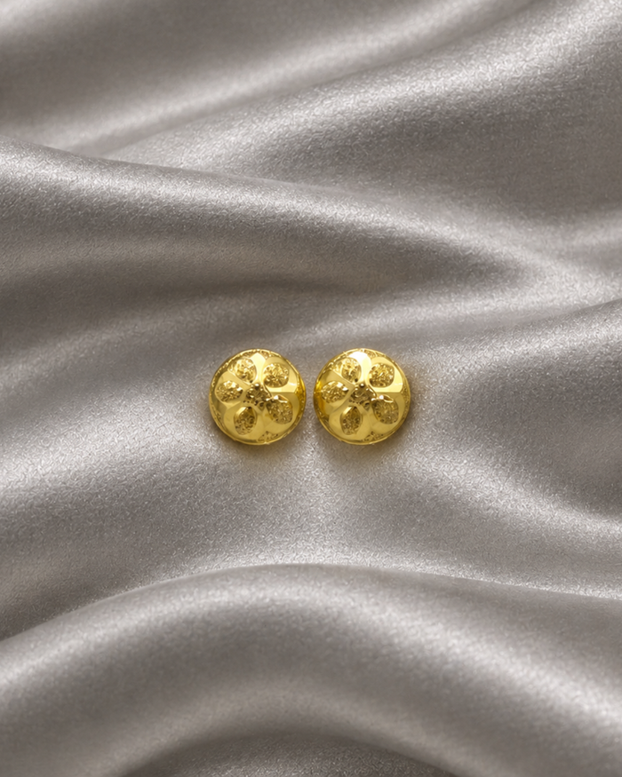 Golden Puffed Flower Dome Studs