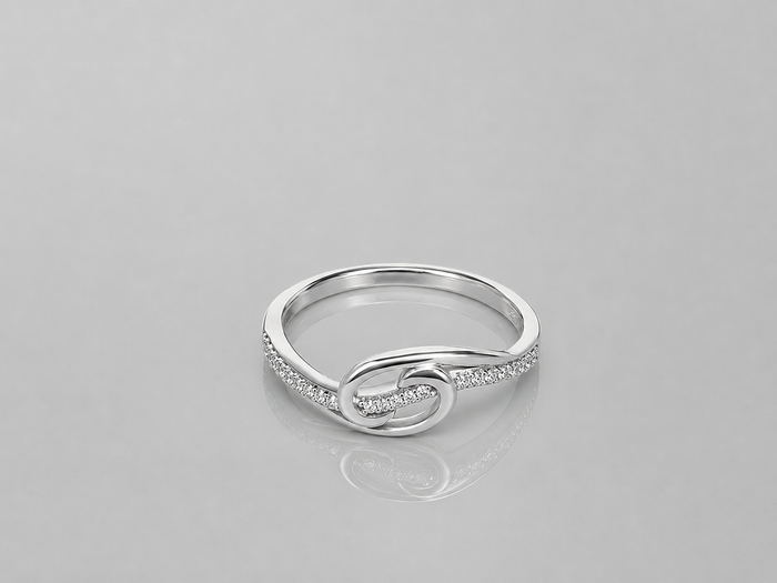 Silver Open Love Knot Pave Ring