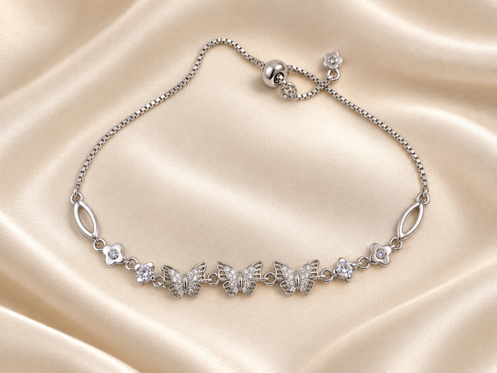 Silver Butterfly Crystal Bracelet