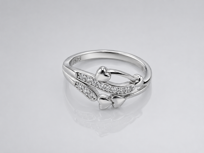 Silver Pave Bow & Heart Ring