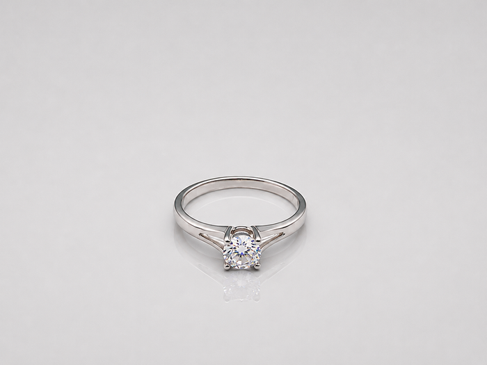 Silver Round Solitaire Split-Shank Ring