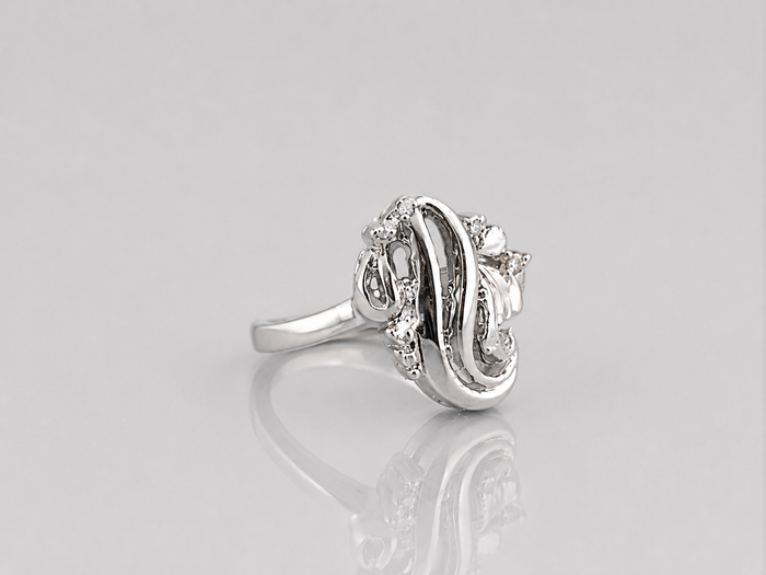 Silver Swirl Scroll Openwork Cocktail Ring
