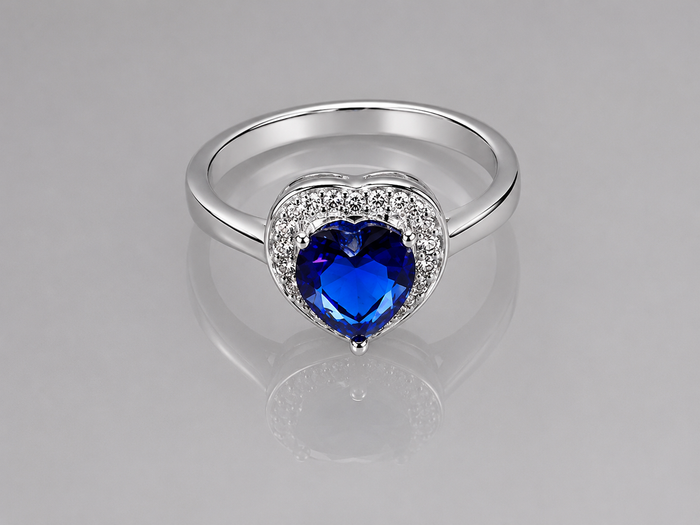 Silver Blue Heart Stone Halo Ring