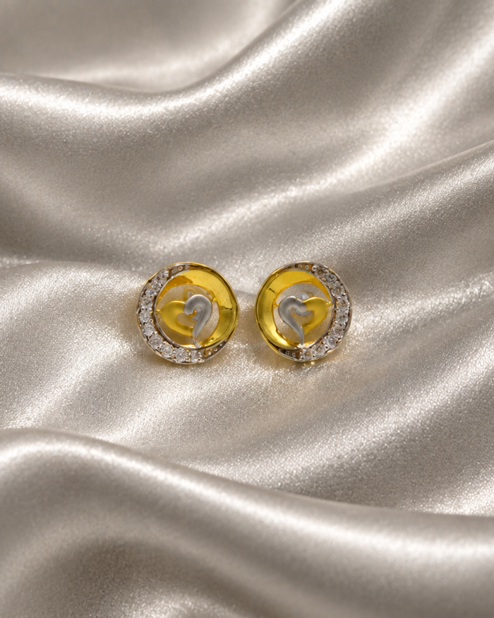 Two-Tone Golden Heart CZ Halo Studs
