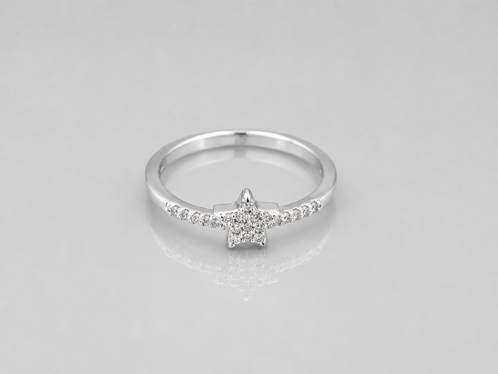 Silver Pave Star Slim Band Ring