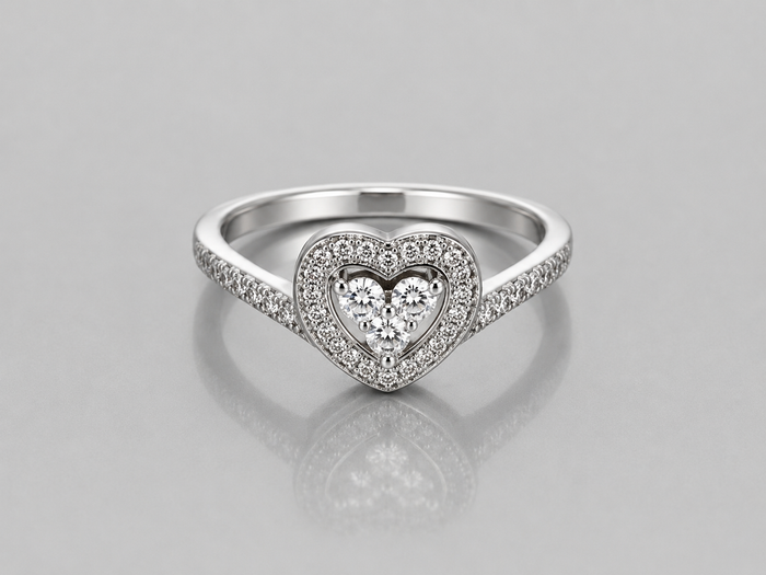 Silver Heart Halo Cluster Split-Shank Ring