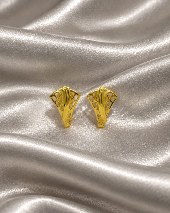 Golden Textured Leaf Studs