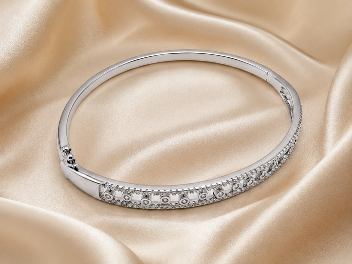 Silver CZ Channel Hinged Bracelet