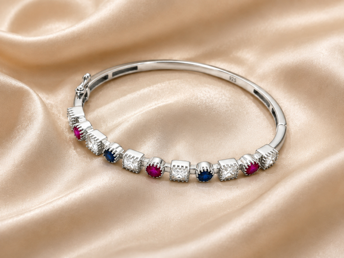 Silver Multicolour CZ Station Bracelet